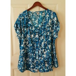 Worthington Woman Blue and White Top 3X